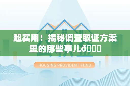 邵武超实用！揭秘调查取证方案里的那些事儿😎