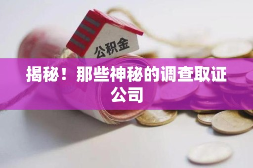 邵武揭秘！那些神秘的调查取证公司